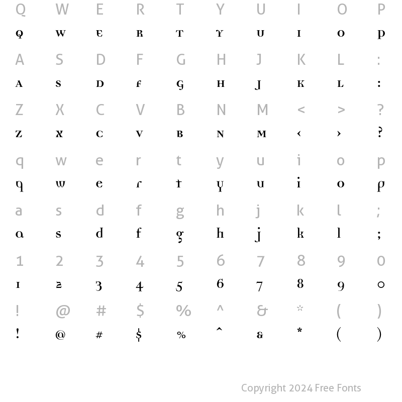 Character Map of DemocraticaBoldOldstyle Regular