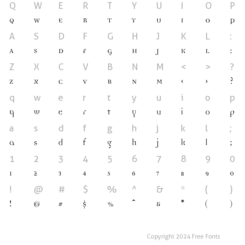 Character Map of DemocraticaRegularLining Regular