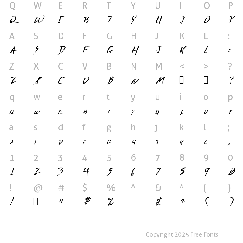 Character Map of Deranged 1 Regular