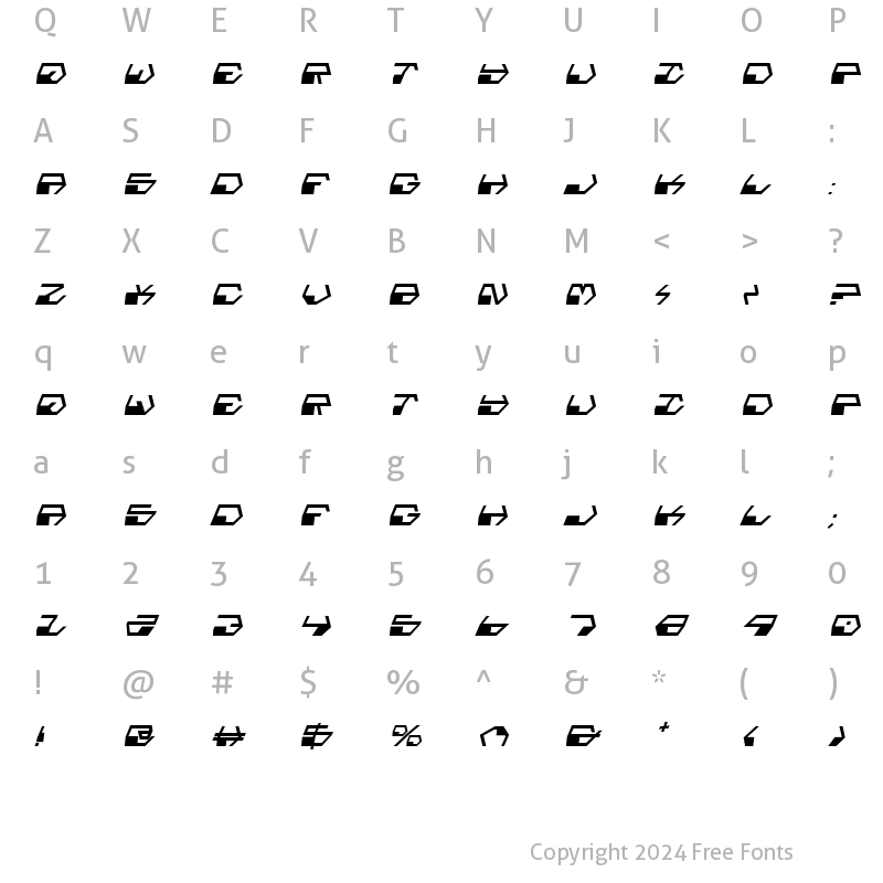 Character Map of Deranian Italic Italic