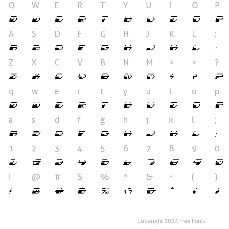 Character Map of Deranian Laser Italic Italic