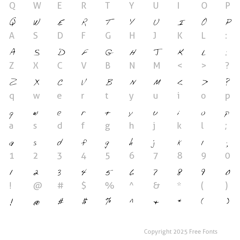 Character Map of DereksHand Regular