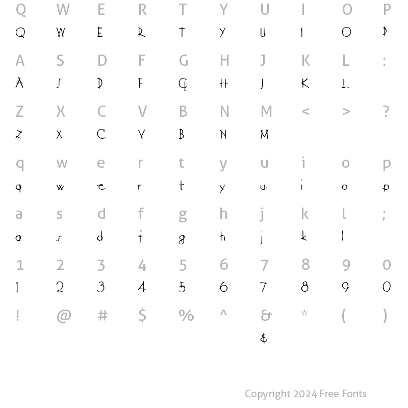 Character Map of Derelict Regular