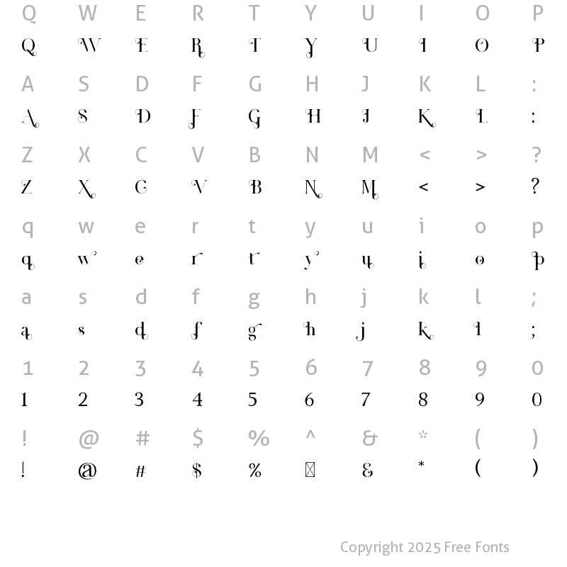 Character Map of Derojela Regular