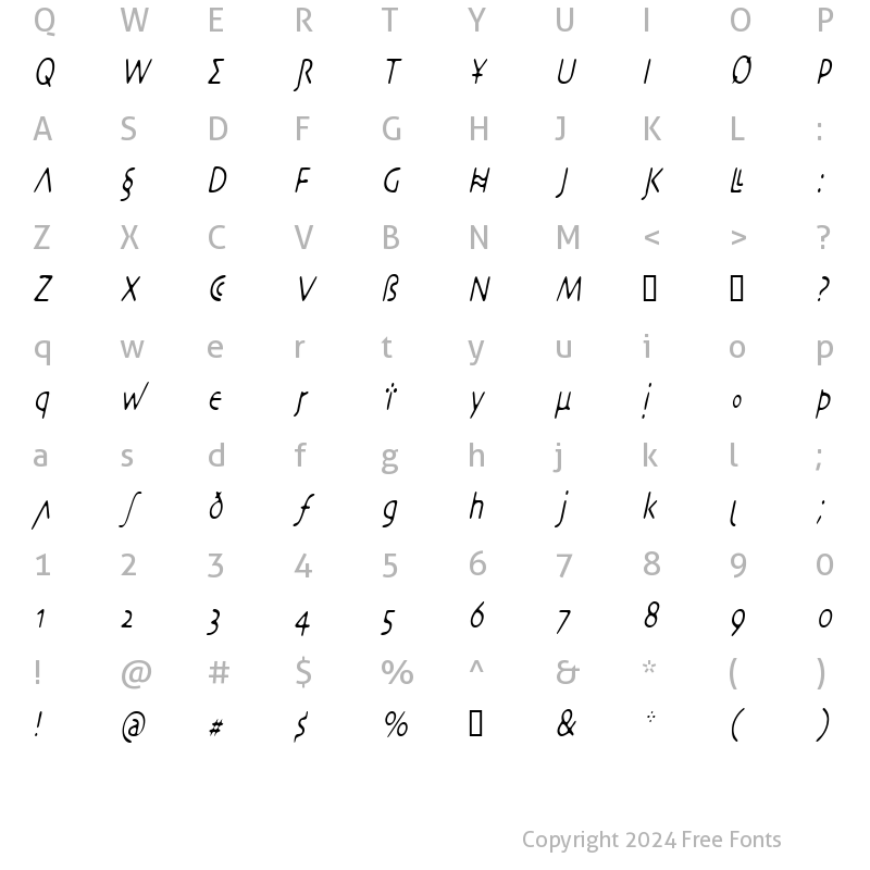 Character Map of DesertCryptCondensed Oblique