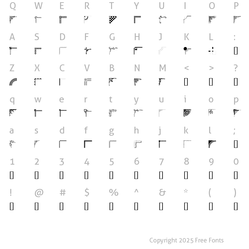 Character Map of Designer Corners Regular