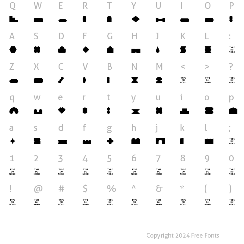 Character Map of Designer Dingbats Shapes