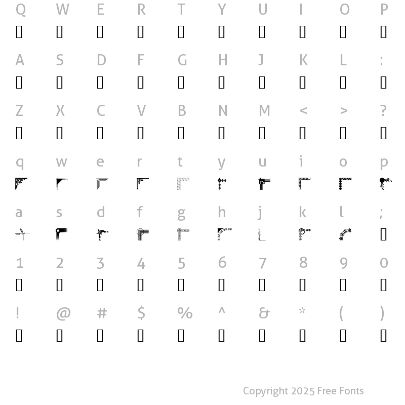 Character Map of DesignerCorners Regular