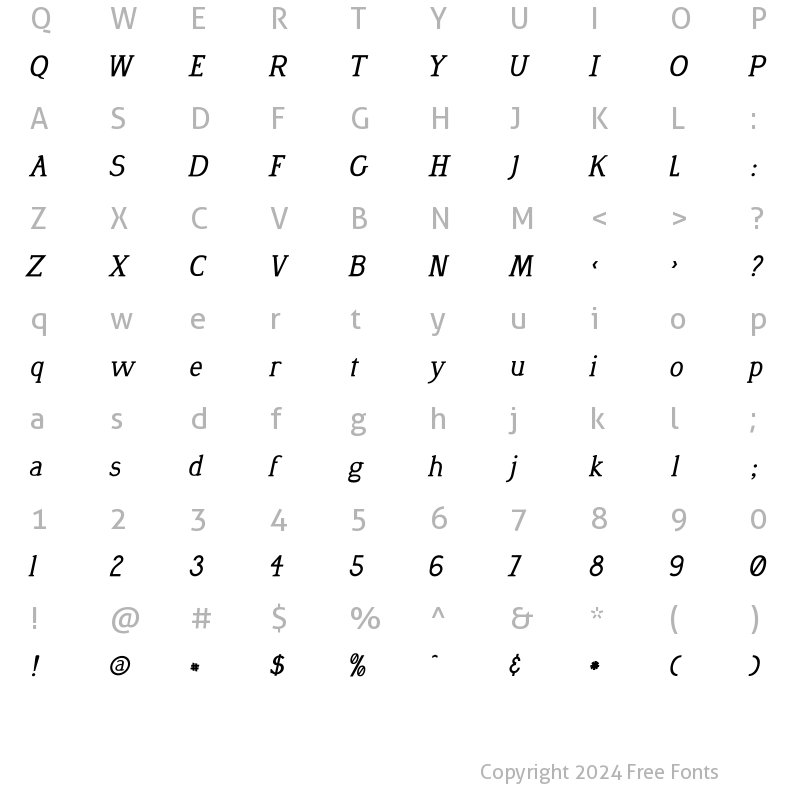 Character Map of Desmond Bold Italic