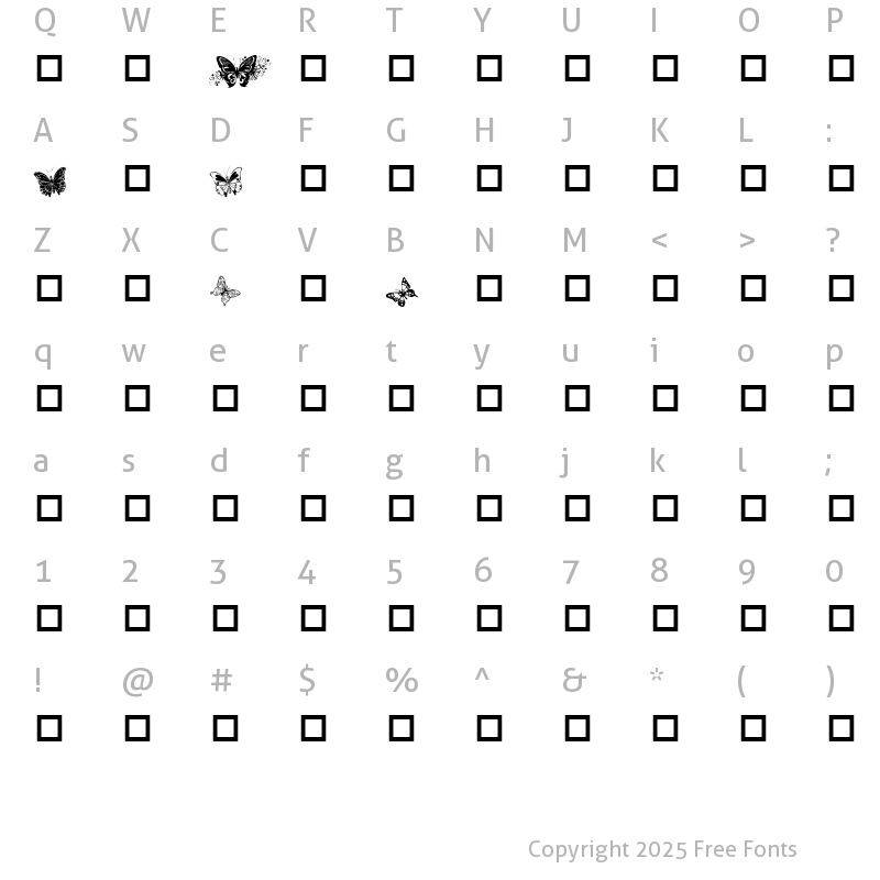 Character Map of Destiny's Butterfly Dingbats Regular
