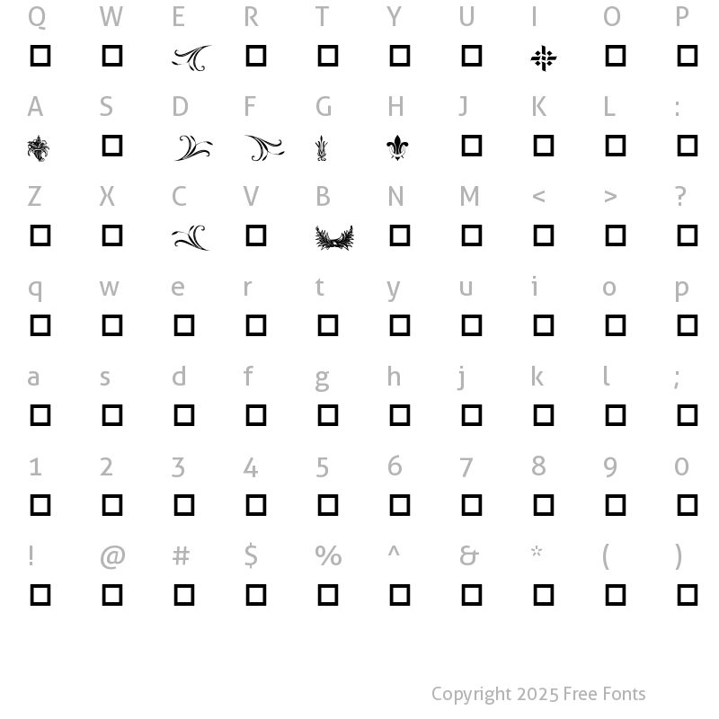 Character Map of Destiny's Decorative Dings Regular