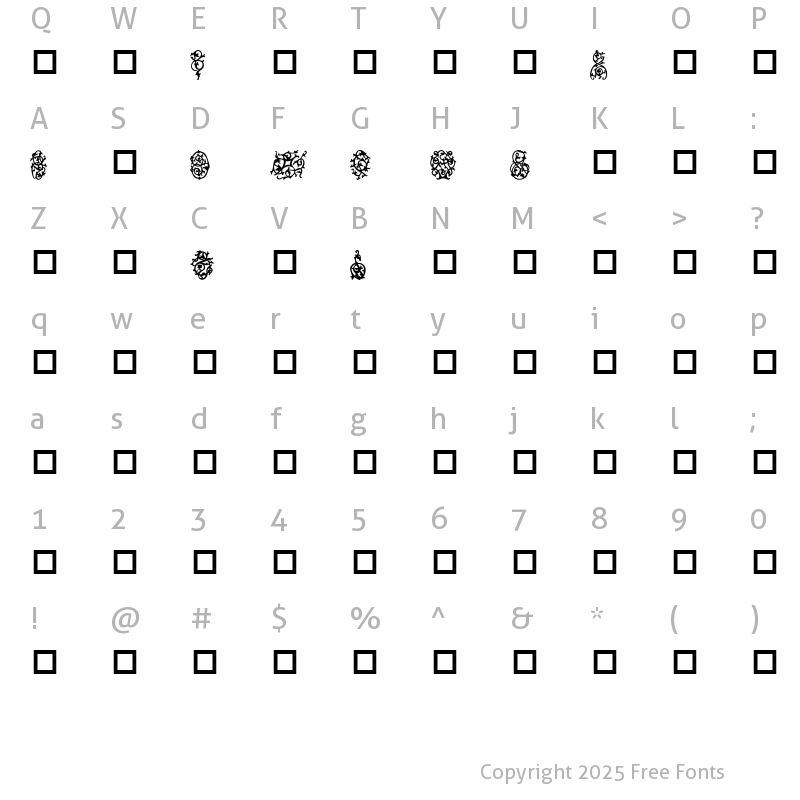 Character Map of Destinys Designs Regular
