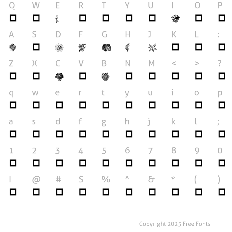 Character Map of Destinys Flowers Regular