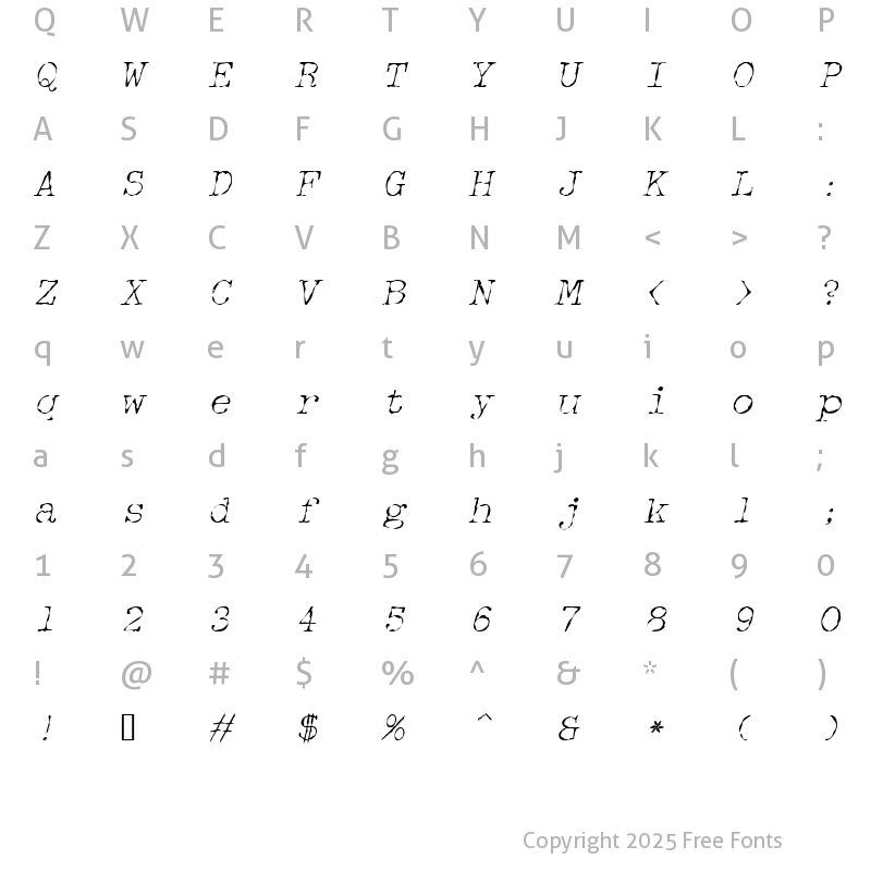 Character Map of Detective Italic