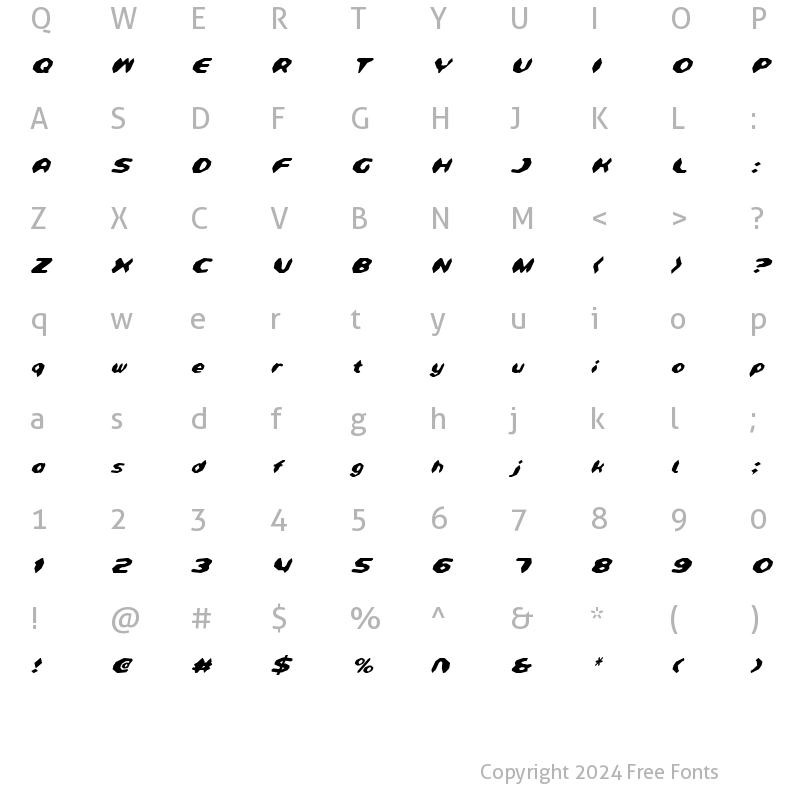 Character Map of Detonator Condensed Italic Condensed Italic