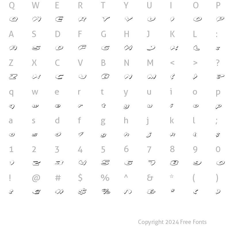 Character Map of Detonator Shadow Italic Shadow Italic