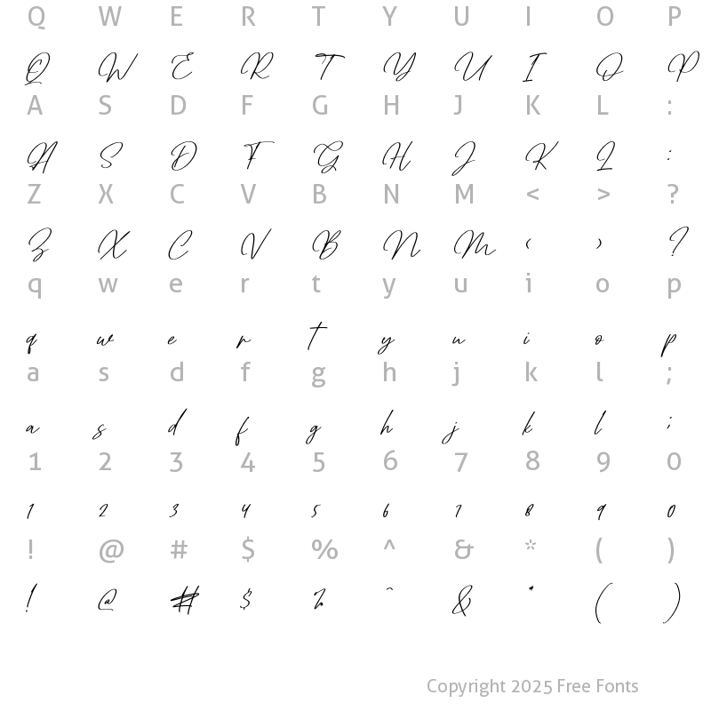Character Map of Dettreon Smith Italic