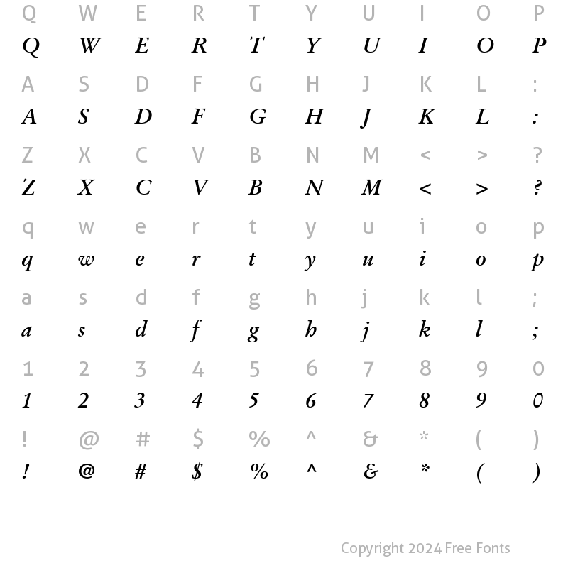 Character Map of Deutch Garamond SSi Bold Italic