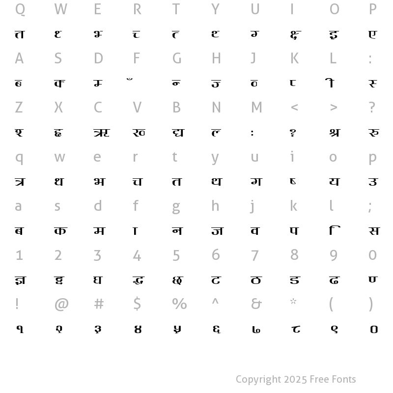 Character Map of Dev Barood Regular