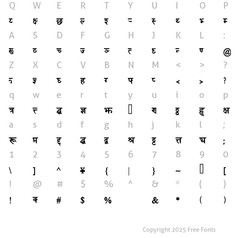 Character Map of DevanagariDelhiSSK Bold