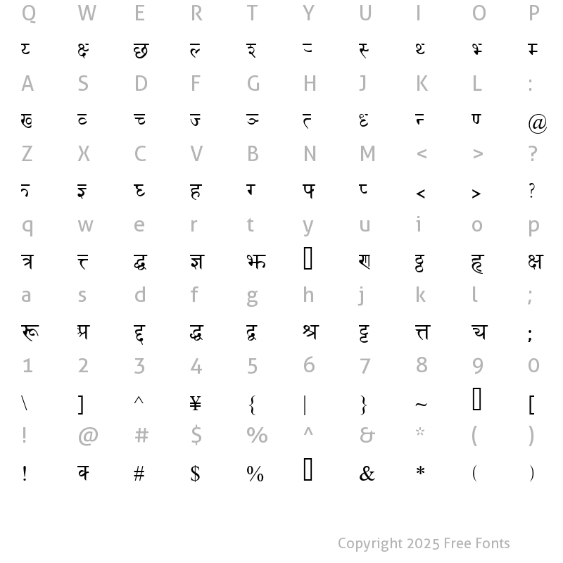 Character Map of DevanagariDelhiSSK Regular