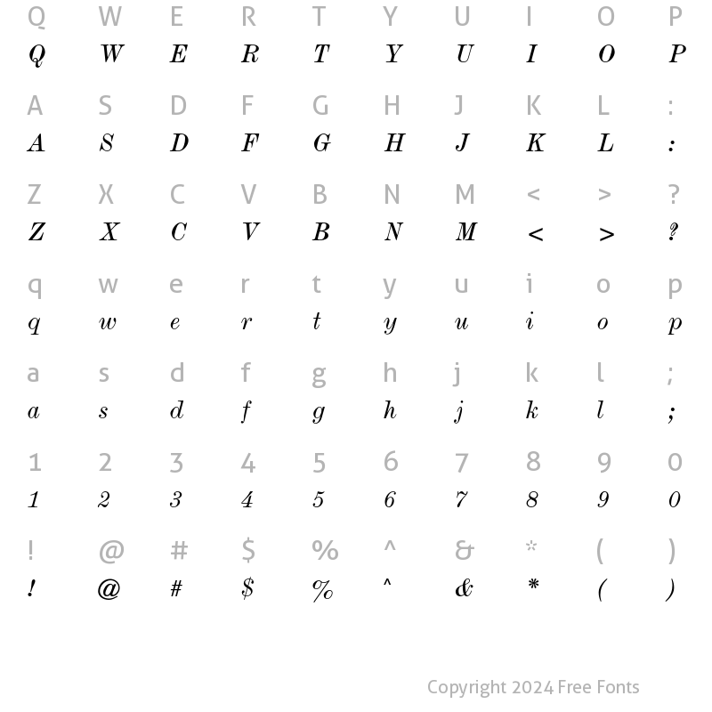 Character Map of DeVinne CG Italic