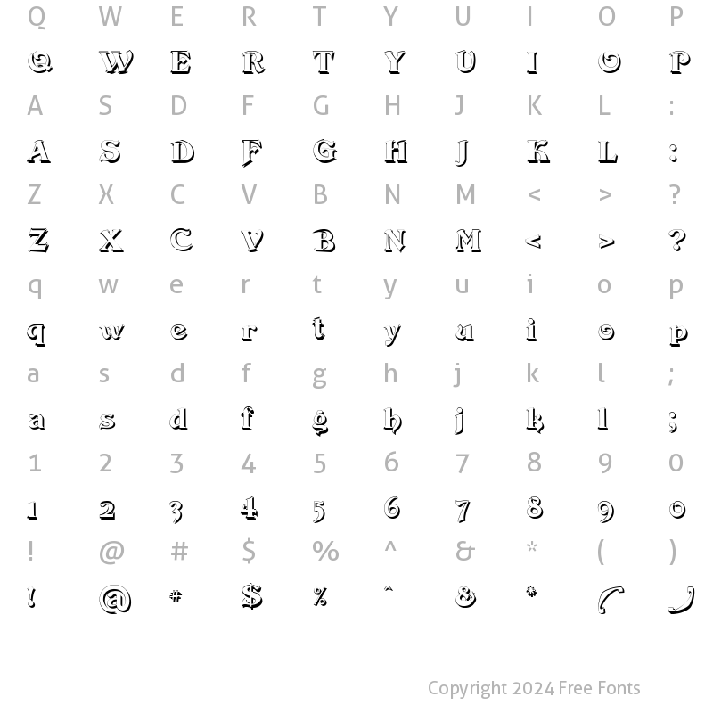 Character Map of Devinne Swash Shadow Regular