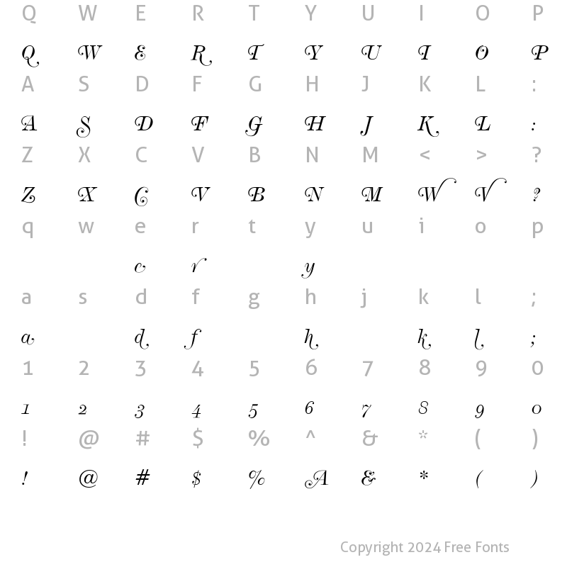 Character Map of DeVinneBT Italic