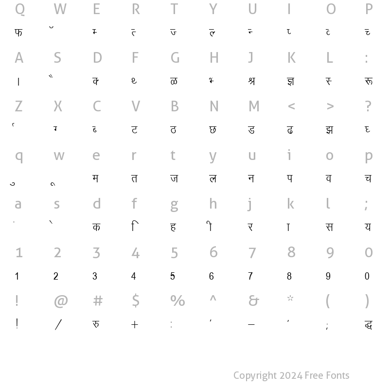 Character Map of DevLys 010 Thin Normal