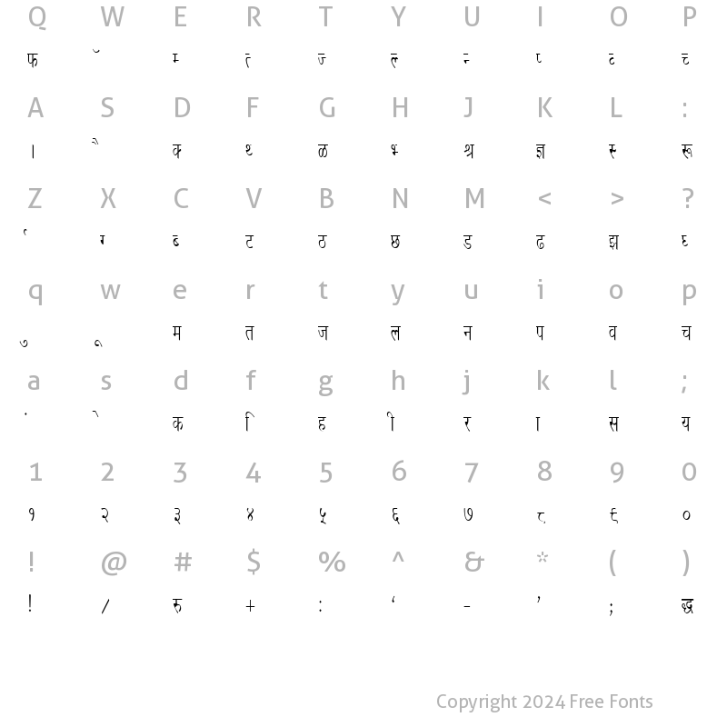 Character Map of DevLys 020 Condensed Normal