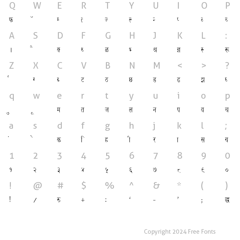 Character Map of DevLys 020 Thin Normal