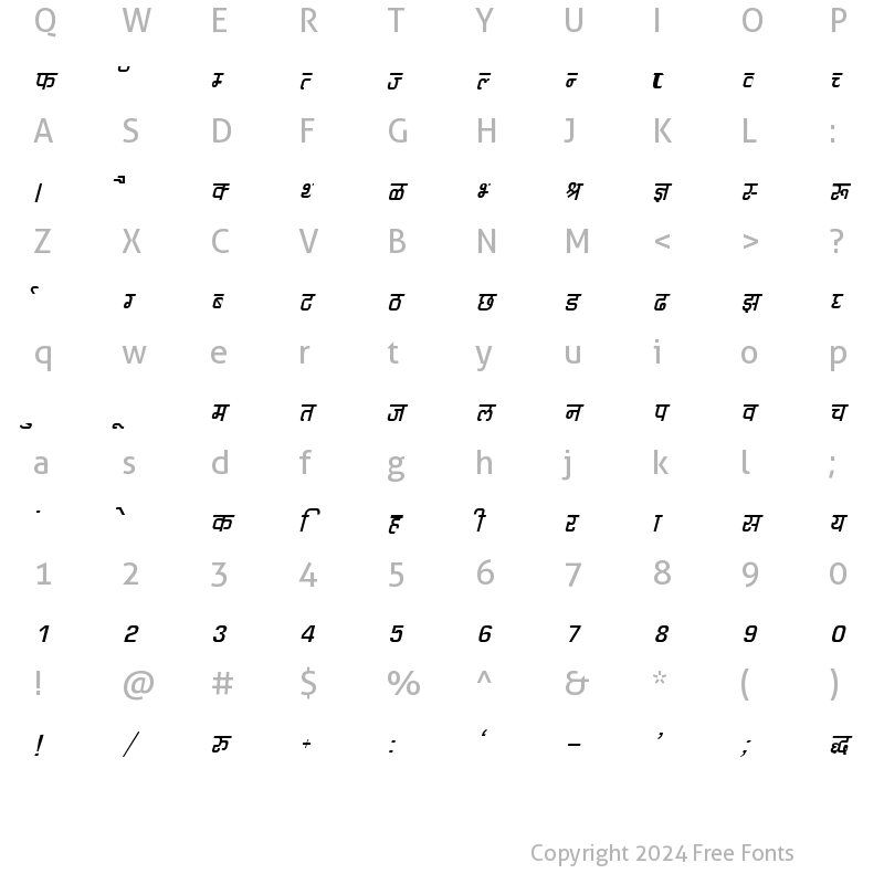 Character Map of DevLys 060 Italic