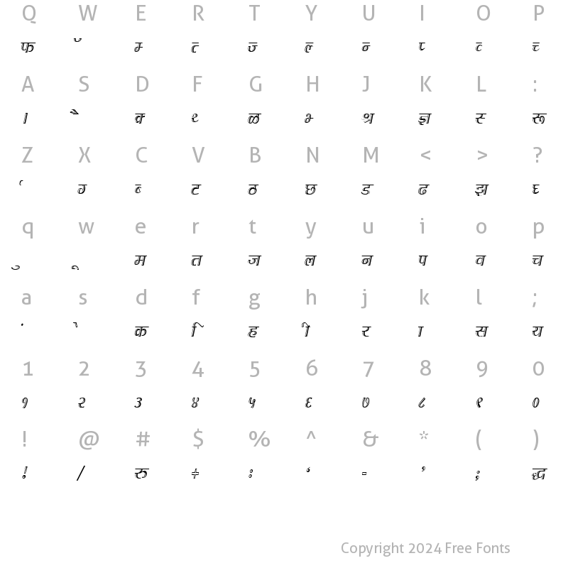 Character Map of DevLys 070 Condensed Normal