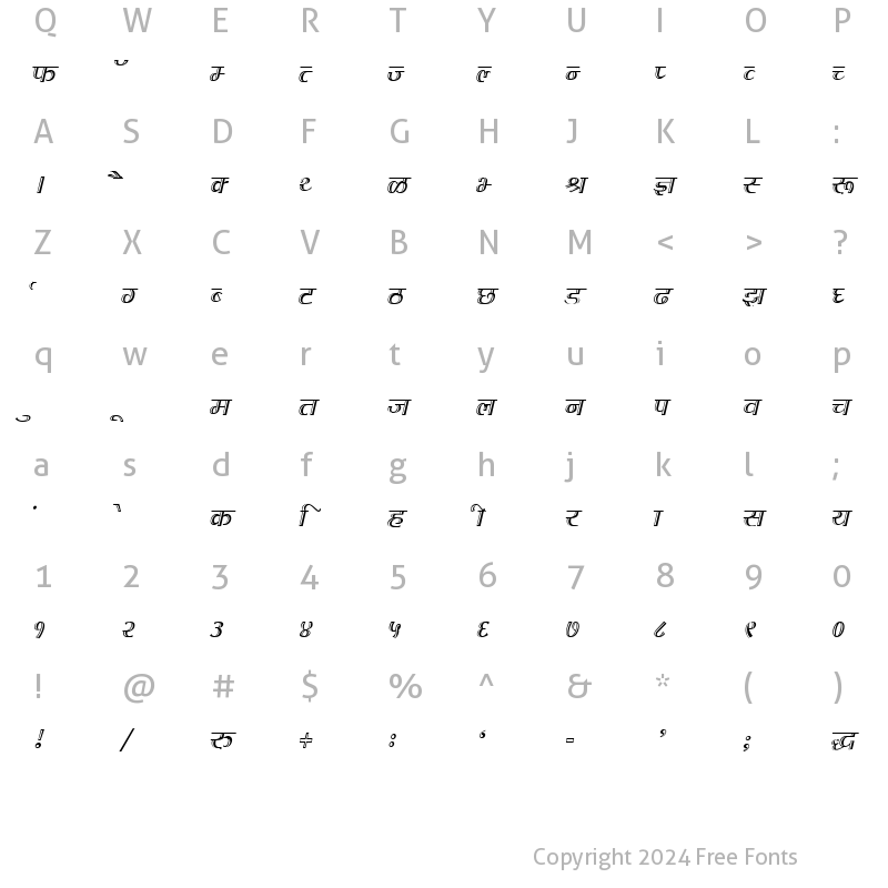 Character Map of DevLys 070 Thin Normal