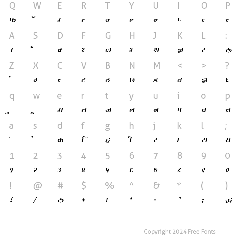 Character Map of DevLys 080 Thin Normal