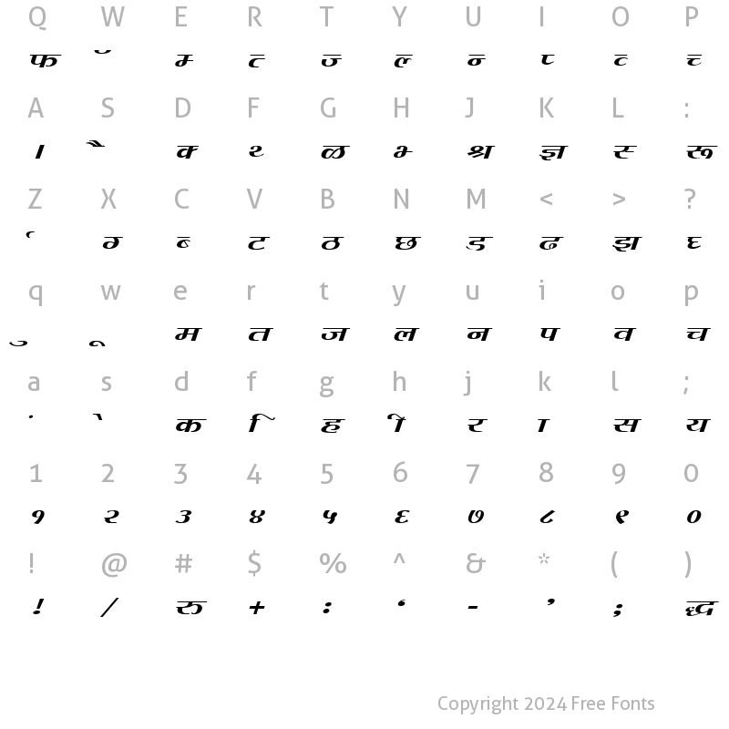 Character Map of DevLys 080 Wide Normal