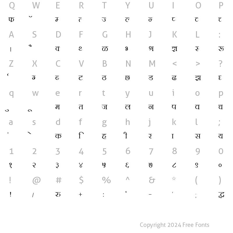 Character Map of DevLys 100 Normal