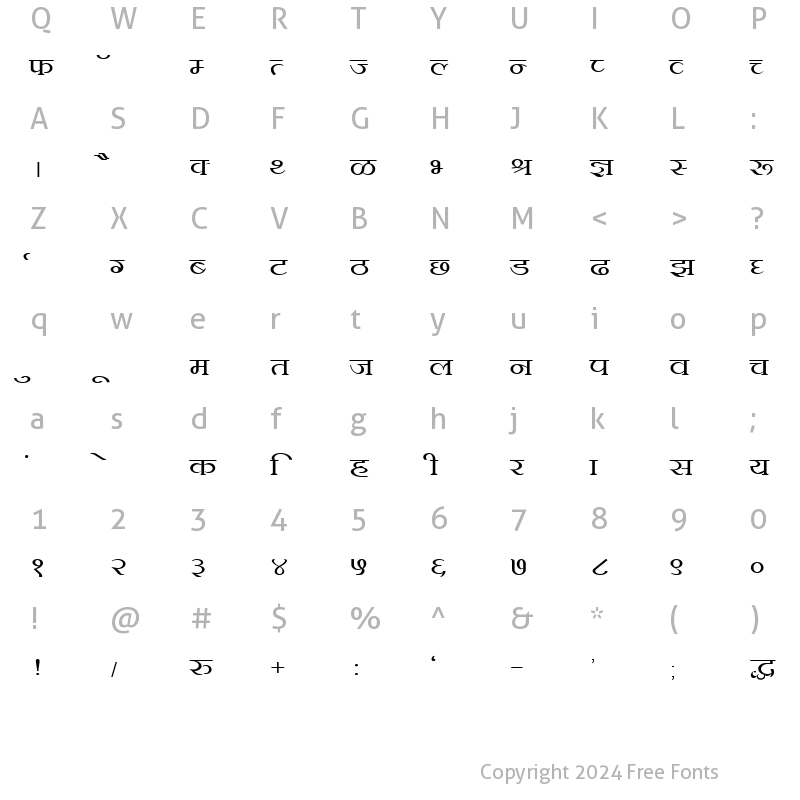 Character Map of DevLys 100 Wide Normal