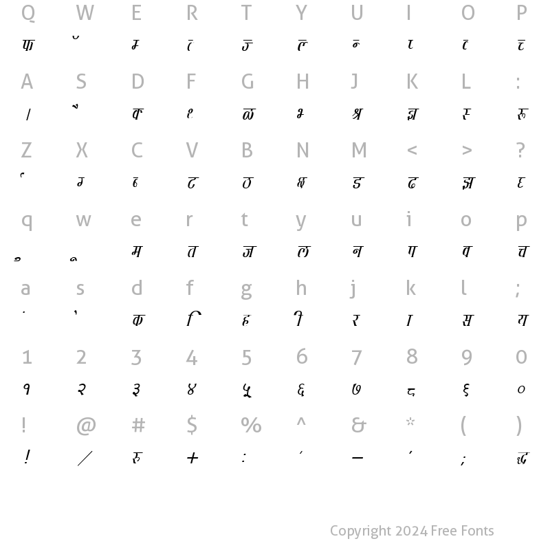 Character Map of DevLys 130 Italic