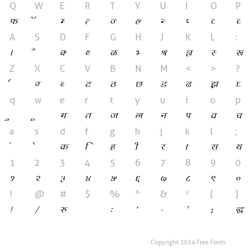 Character Map of DevLys 140 Italic