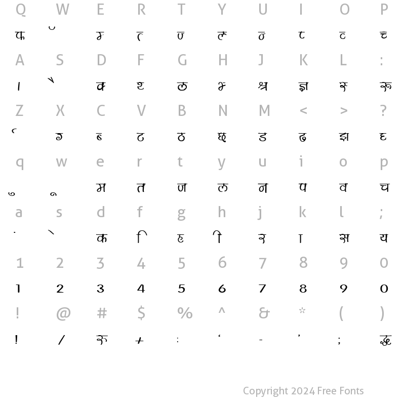 Character Map of DevLys 150 Wide Normal