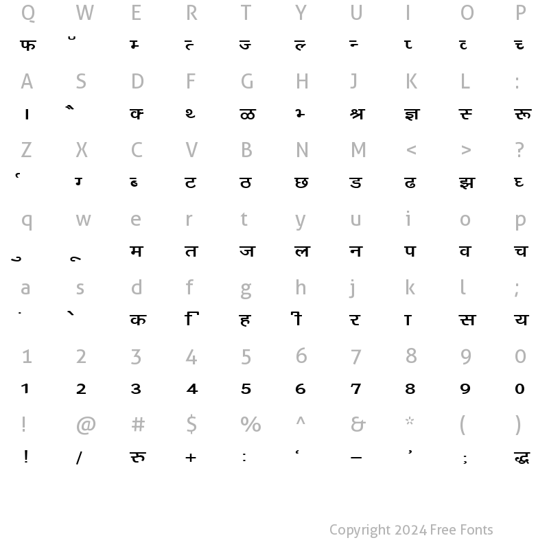 Character Map of DevLys 160 Wide Normal