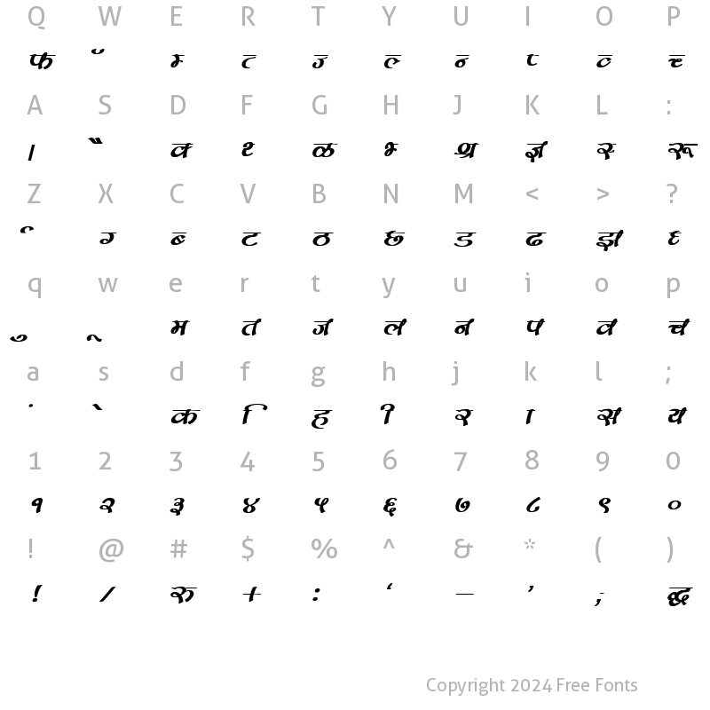 Character Map of DevLys 170 Bold Italic