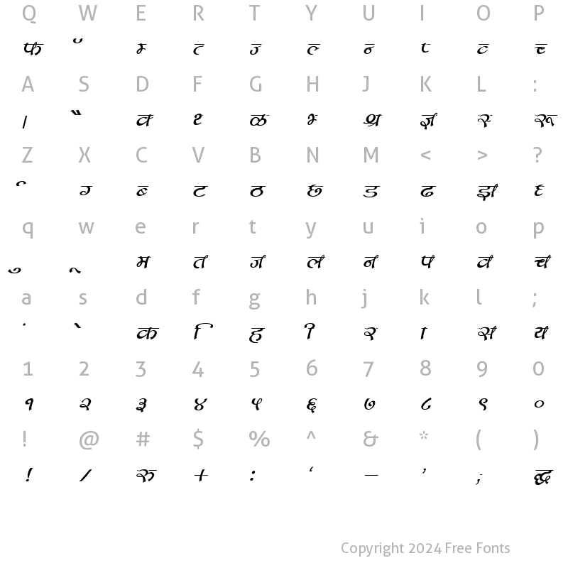 Character Map of DevLys 170 Italic