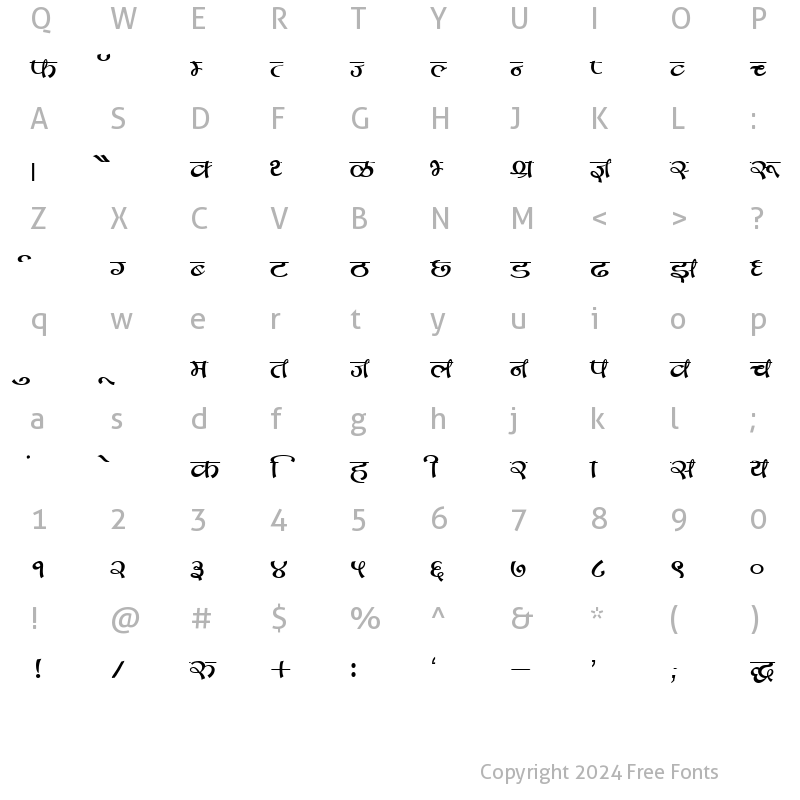 Character Map of DevLys 170 Normal