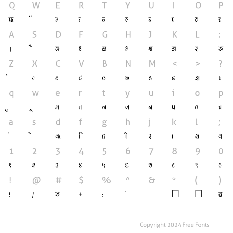 Character Map of DevLys 180 Condensed Normal