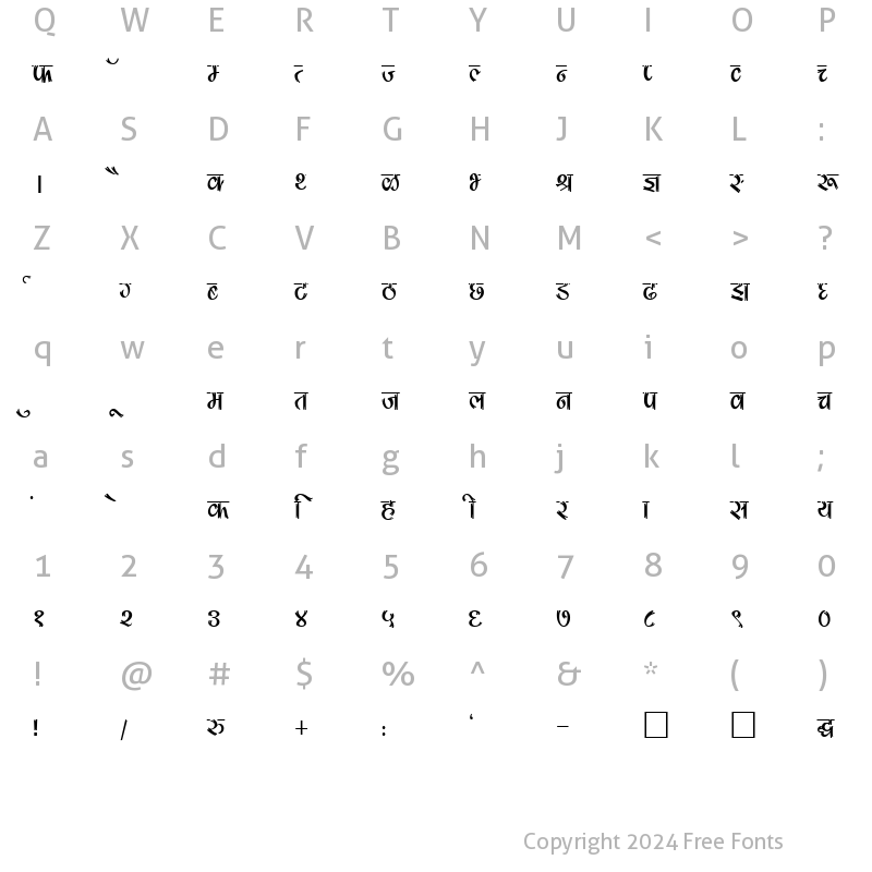 Character Map of DevLys 180 Thin Normal