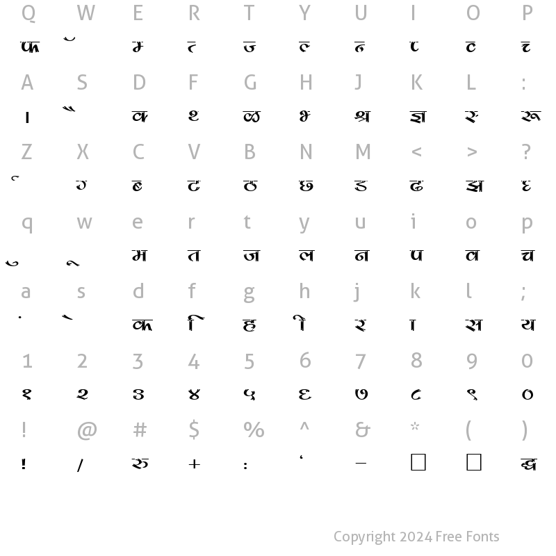 Character Map of DevLys 180 Wide Normal