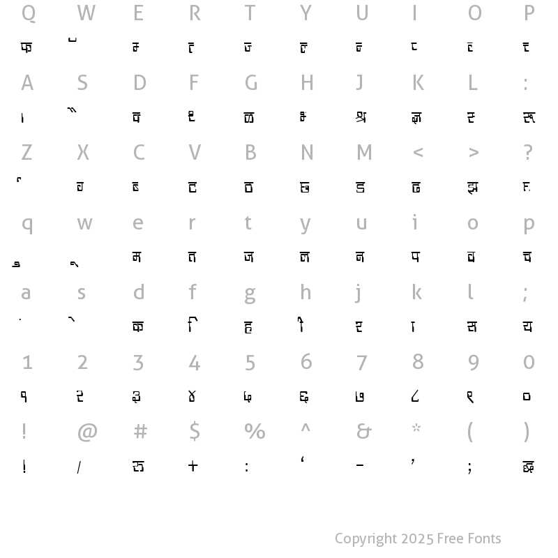 Character Map of DevLys 190 Condensed Normal