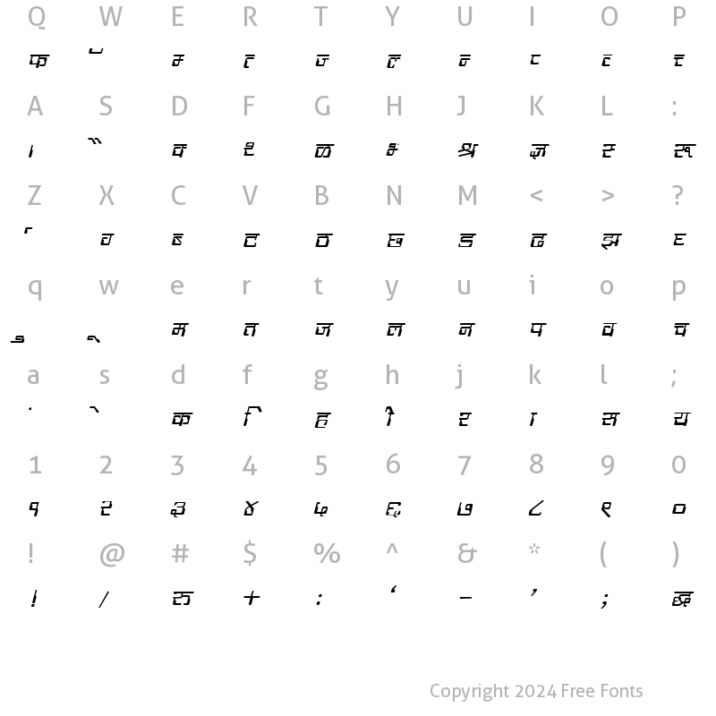 Character Map of DevLys 190 Italic